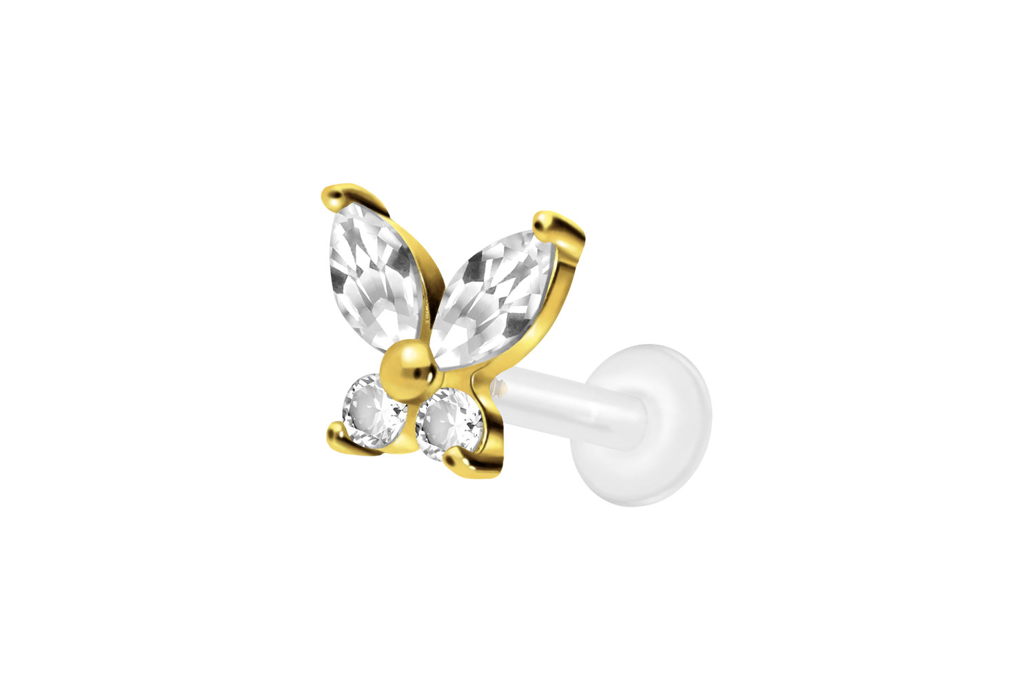 PTFE Labret Piercing mit Innengewinde + Titan-Aufsatz KRISTALLSCHMETTERLING